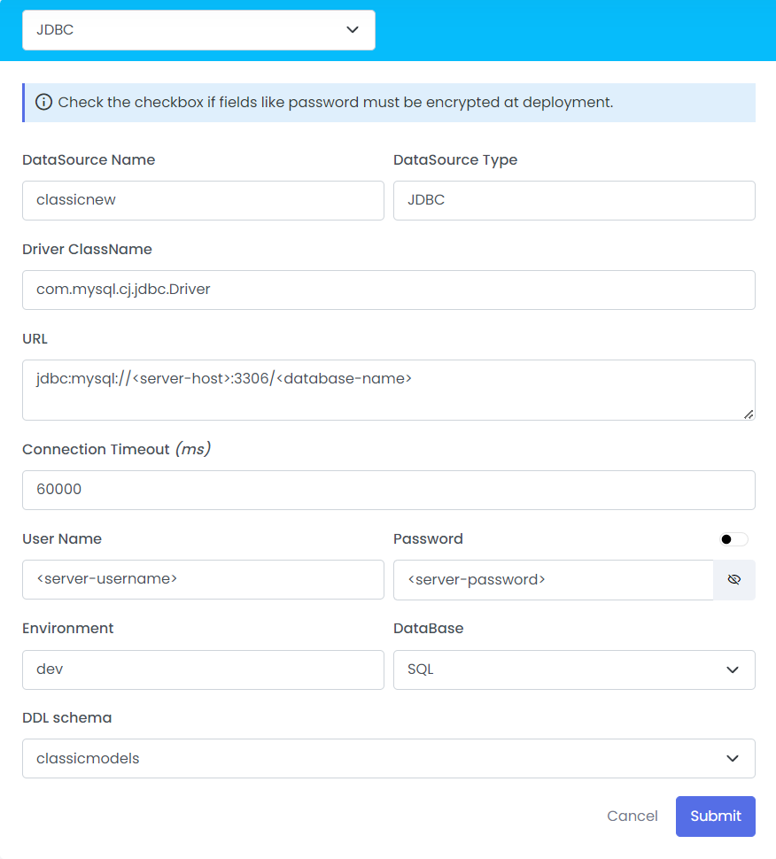 JDBC configuration